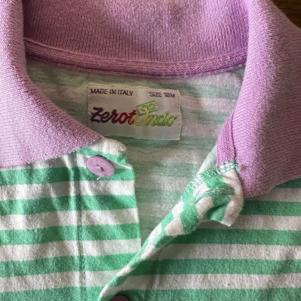 ZerotOndo Italian Baby Romper Size 18 Months Green Purple Stripes Polka Dots